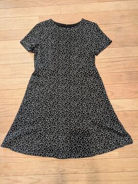 womens LOFT Black and Gray Short Sleeve Patterned A-Line Dress Size 10